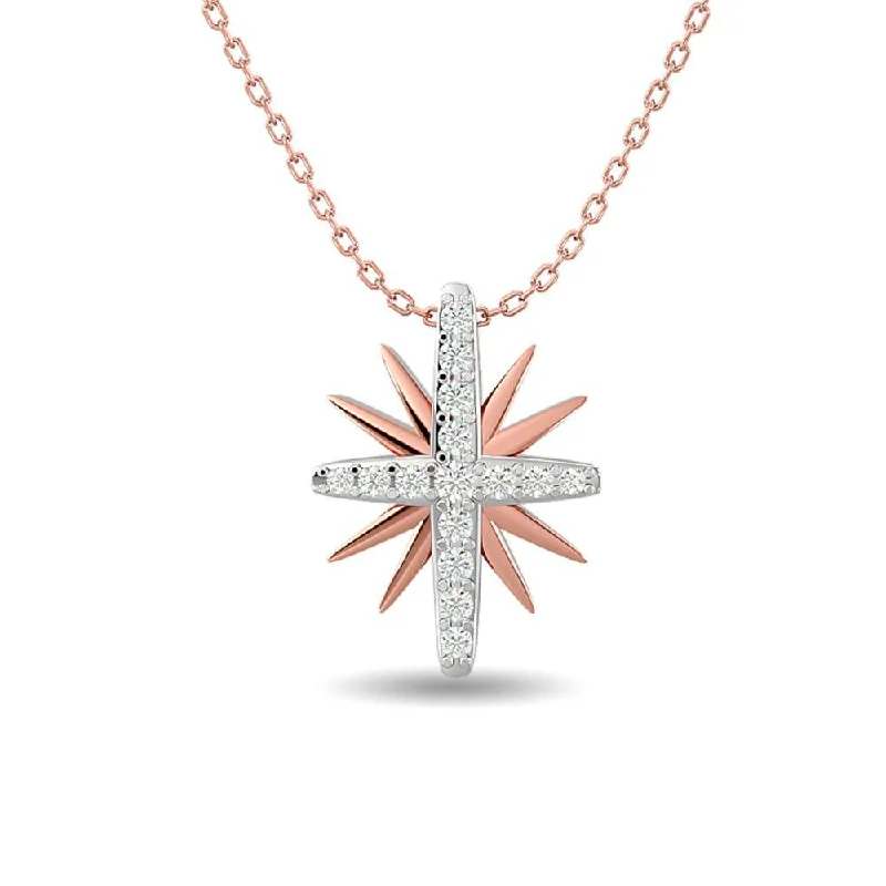 Beautiful Bead Necklaces For Summer Fashion-Diamond 1/8 ct tw Sun Necklace in 10K Rose Gold