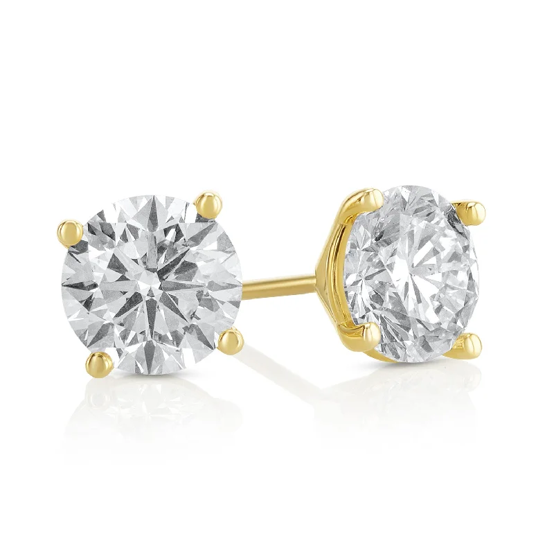 Vintage Crystal Earrings For Romantic Looks-2.18 Carat Round Lab Grown Diamond Studs in 14K Yellow Gold