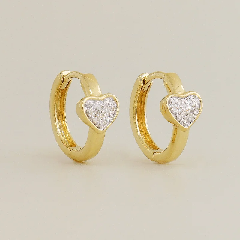 Beautiful Pearl Drop Earrings For Weddings-Diamond Mini Heart Hoop Earrings