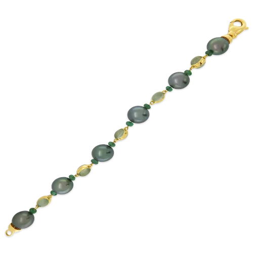 Bracelets For Everyday Glam-Tahitian Pearl, Moonstone & Emerald Bracelet