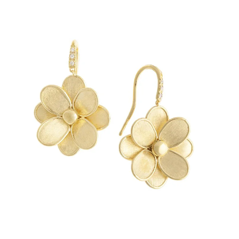 Luxury Diamond Earrings For Wedding Day-18K Yellow Gold and Diamond French Hook Flower Earrings