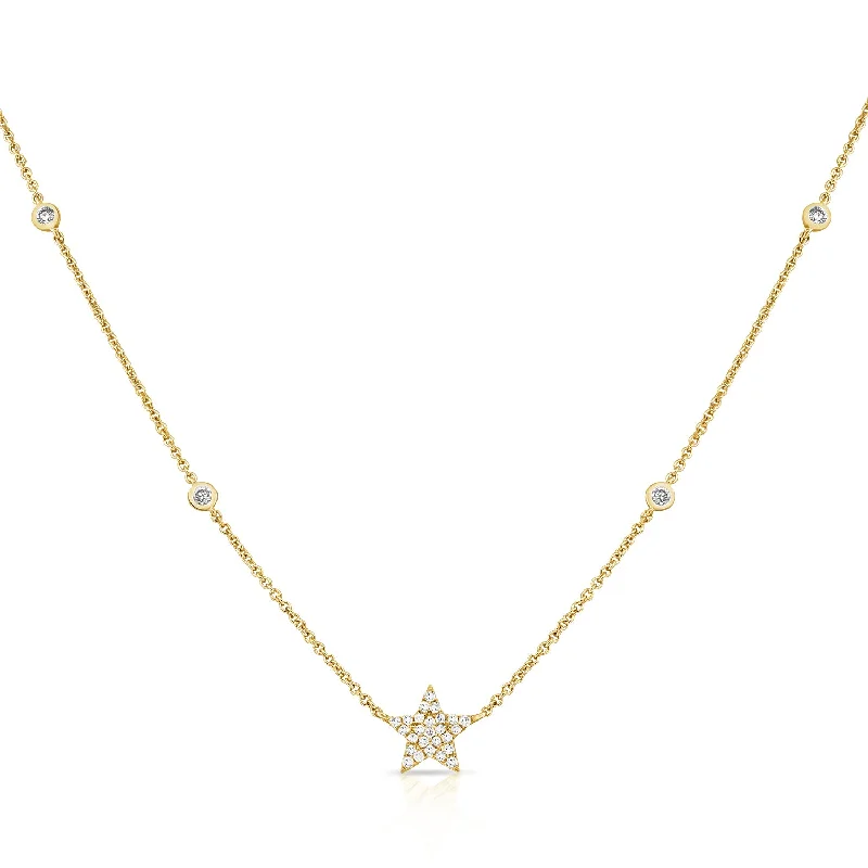 Elegant Pendant Necklaces For Bridesmaids-14K Gold Star Pendant with Dazzling Diamonds