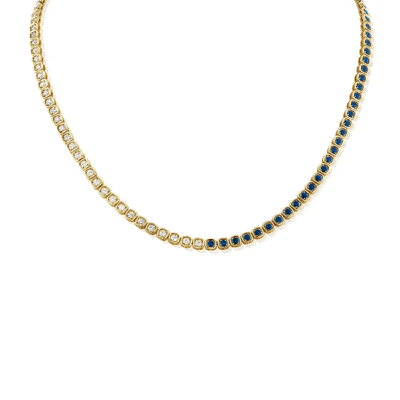 Elegant Layered Necklaces For Special Events-Diamond & Sapphire Tennis Necklace in 14kt