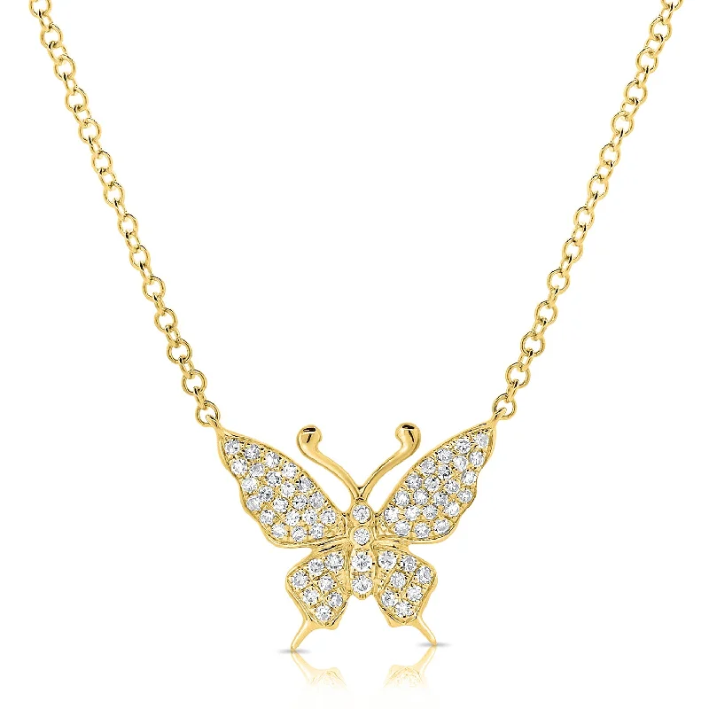 Bold Multi-Chain Necklaces For Fashion Statements-14K Butterfly Necklace with Diamonds