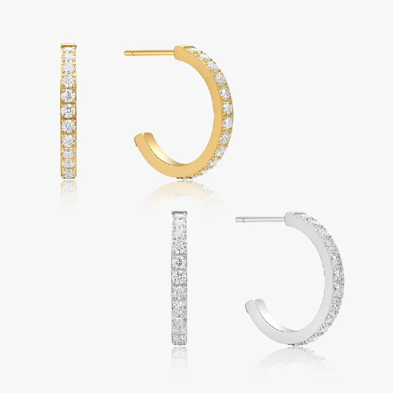 Geometric Earrings For Contemporary Style-Everyday Medium CZ Hoops