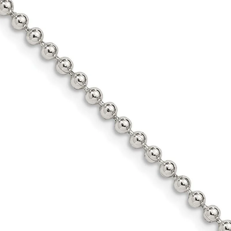 Classic Beaded Necklaces For Timeless Fashion-Sterling Silver 2.35mm Beaded Chain Necklace w/2in ext.