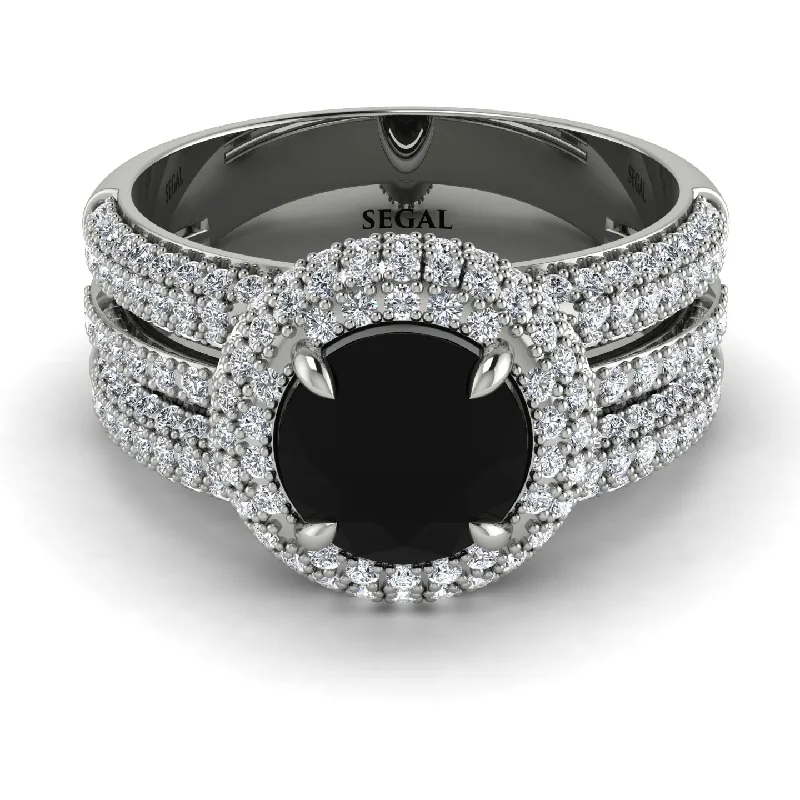 Custom Name Rings For Trendy Fashion-Black Diamond Halo Luxury Pave Engagement Ring - Sierra No. 9