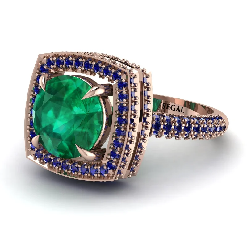 Elegant Wedding Rings For Non-Traditional Couples-Round Emerald Double Halo Engagement Ring - Kayleigh No. 65