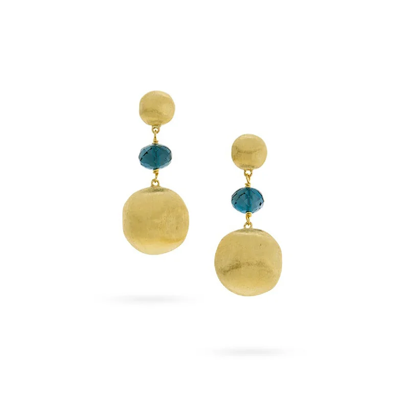 Dazzling Gold Earrings For Party Glam-18K Yellow Gold and London Blue Topaz Short Drop Earrings