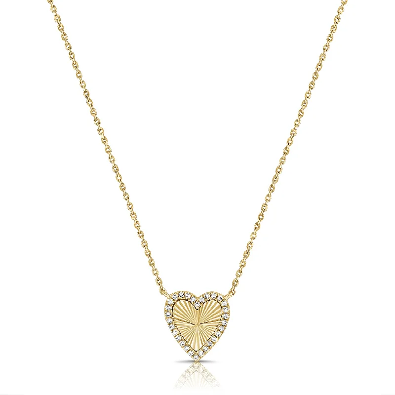 Custom Message Pendant Necklaces For Gifts-Diamond Fluted Heart Necklace made in 14K Gold