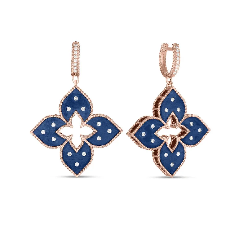 Gorgeous Earrings For Evening Parties-18K Rose Gold Diamond Venetian Princess Blue Earrings