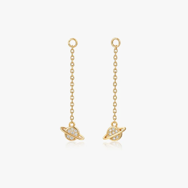 Luxury Diamond Drop Earrings For Glamour-Saturn Stud Jacket in Gold