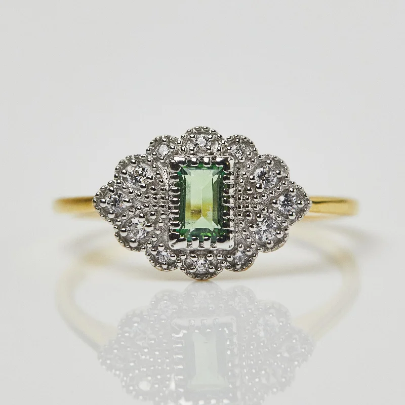 Designer Engagement Rings For Brides-Fern Green Topaz Vintage Ring