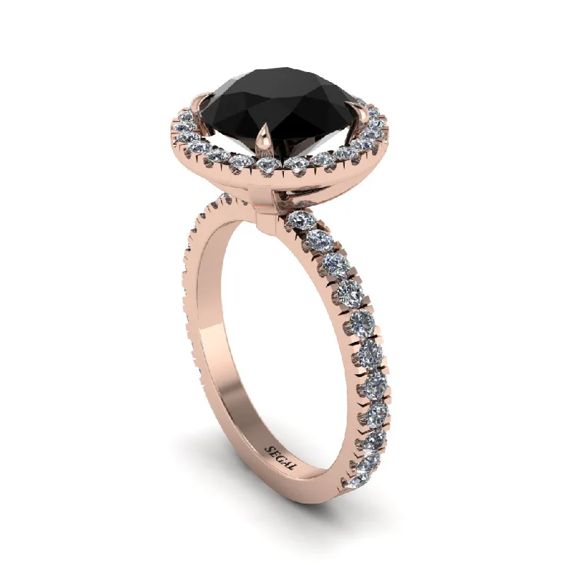 Custom Promise Rings For Personalized Style-Round Cut Black Diamond Halo Engagement Ring - Charleigh No. 8