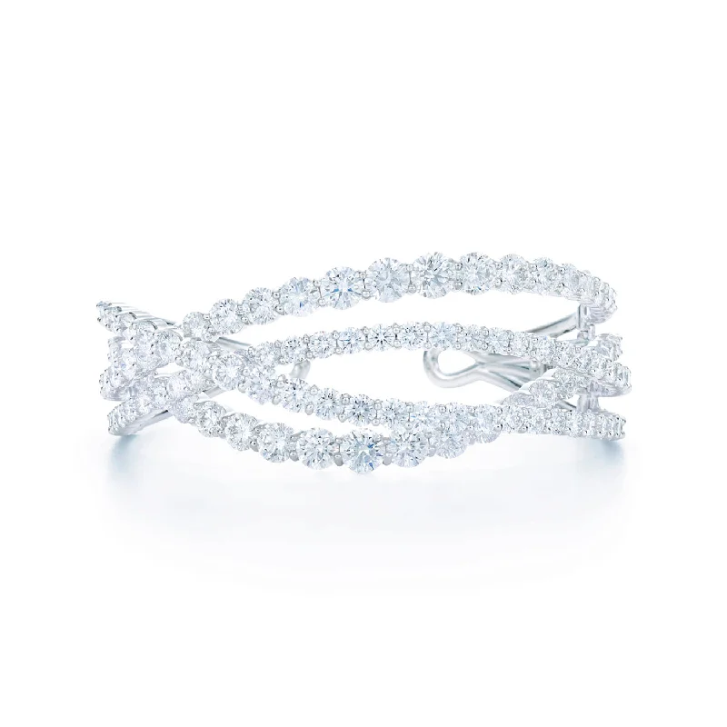 Bangles With Filigree Work-KWIAT Entwine 4-Row Cuff Bangle with Diamonds B-15615-0-DIA-18KW