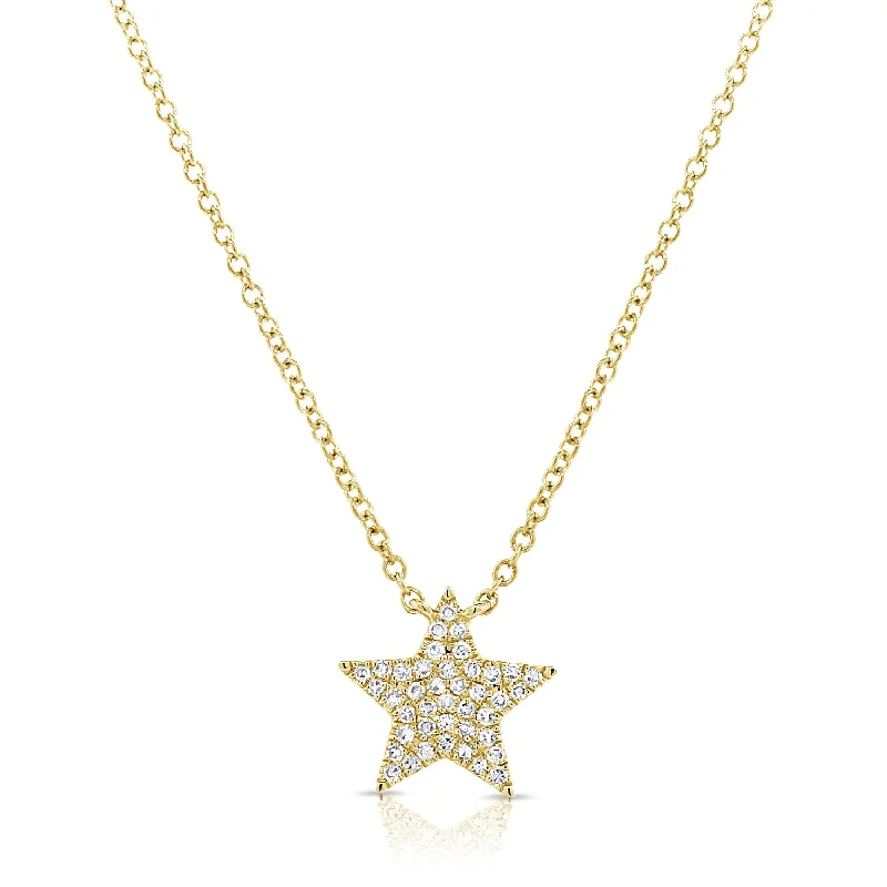 Elegant Bead Necklaces For Trendy Looks-14K Gold Star Necklace with Diamonds