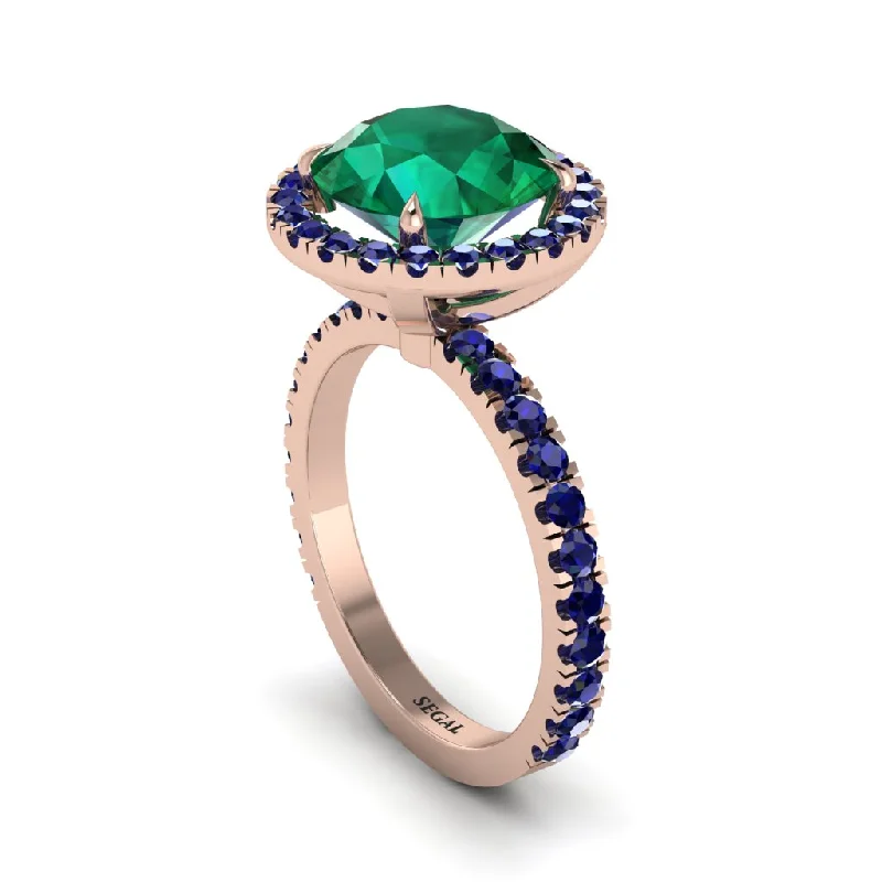 Elegant Rose Gold Rings For Special Occasions-Round Cut Emerald Halo Engagement Ring - Charleigh No. 65