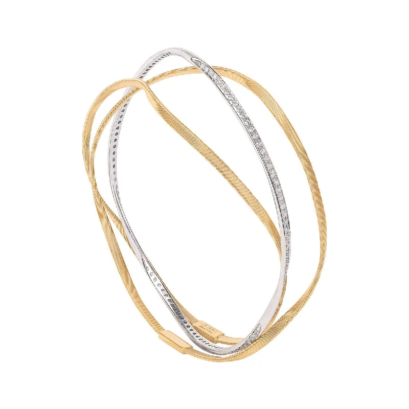 Bangles For Festive Outfits-18K Yellow and White Gold Diamond Three Strand Bangle