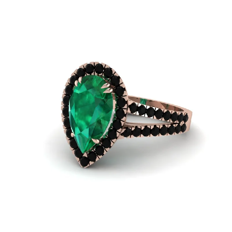 Unique Engagement Rings For Alternative Brides-Pear Emerald Halo Split Shank Engagement Ring - Helena No. 35