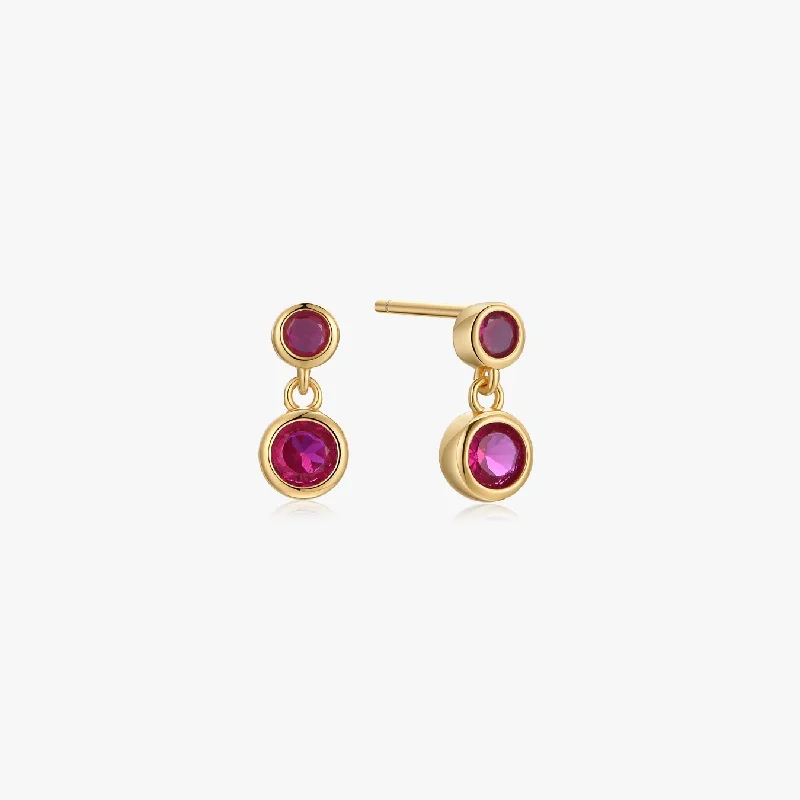 Personalized Dangle Earrings For Women-Fuchsia Dangle Sterling Earrings in Gold