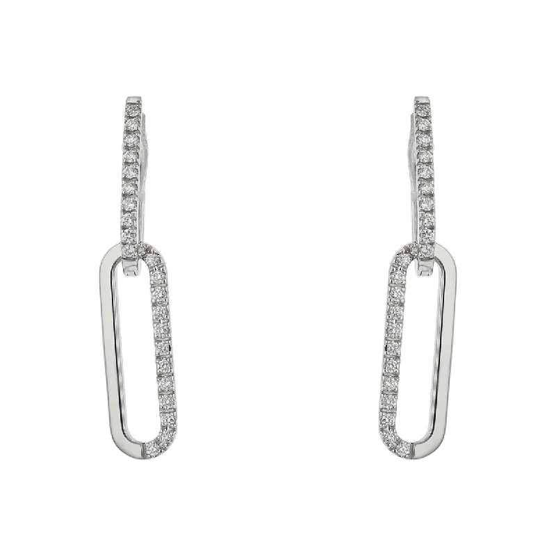 Bold Acrylic Earrings For Statement Style-18K White Gold Diamond Oval Link Drop Earrings