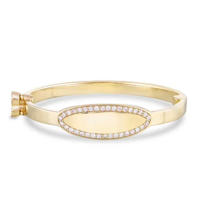 Bangles With Bold Patterns-14K Gold 0.53ct Engravable Diamond Oval Baby Bangle