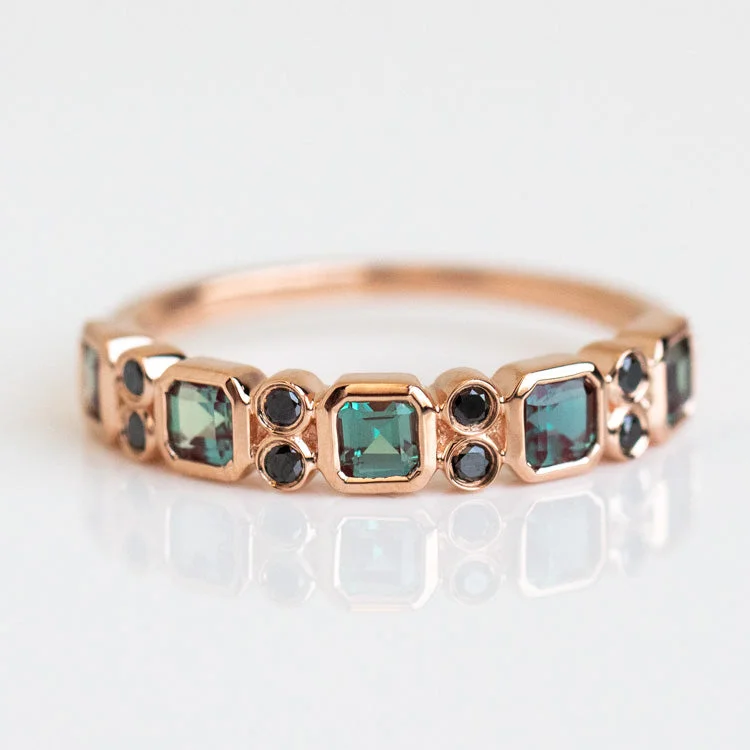 Simple Promise Rings For Couples-10kt Rose Gold Alexandrite & Black Diamond Juniper Ring