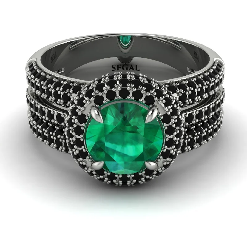 Fashionable Custom Wedding Rings For Brides-Emerald Halo Luxury Pave Engagement Ring - Sierra No. 36