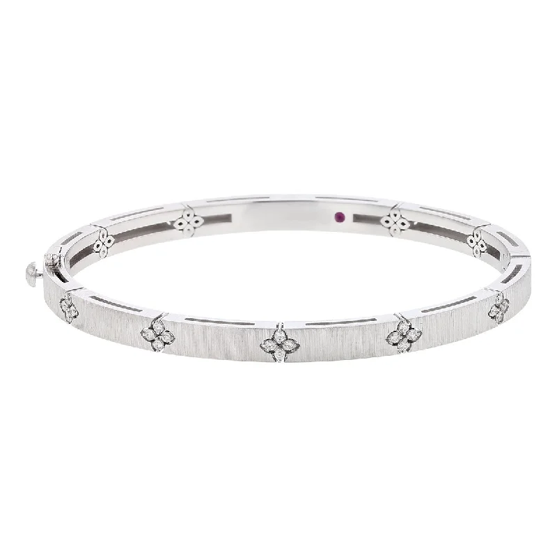 Bangles For Friendship Day-Love in Verona Diamond Satin Bangle Bracelet in 18K White Gold