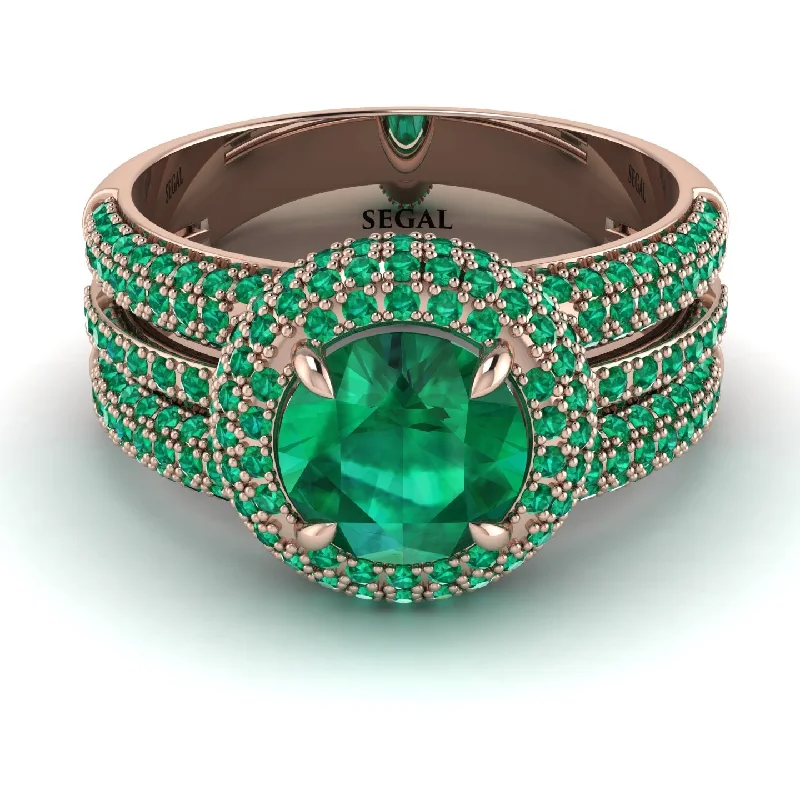 Simple Silver Wedding Bands For Elegant Brides-Emerald Halo Luxury Pave Engagement Ring - Sierra No. 20