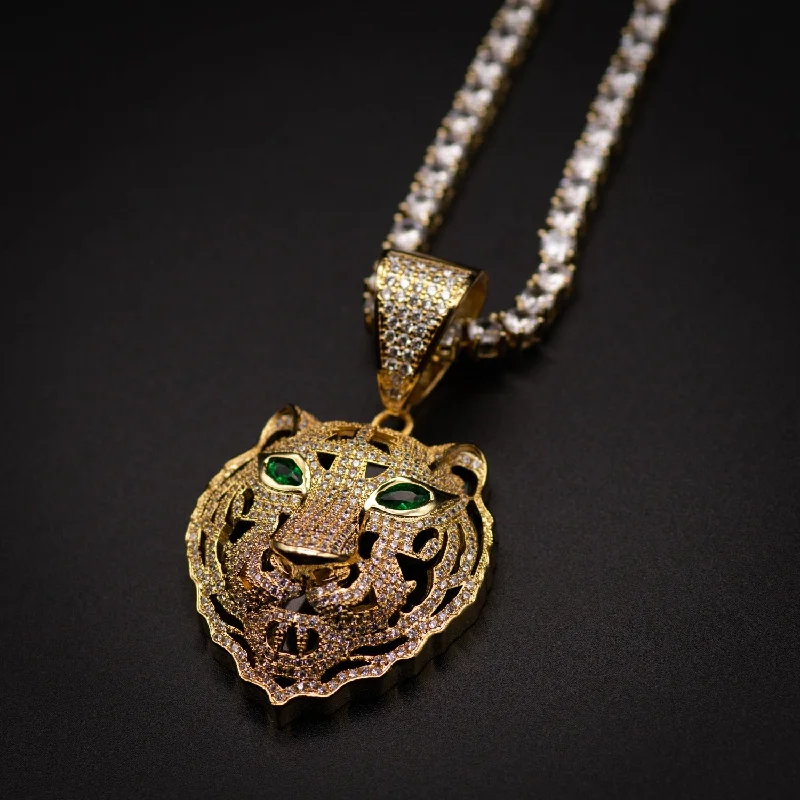 Large Gold Pendant Necklaces For Bold Fashion-Tiger Necklace