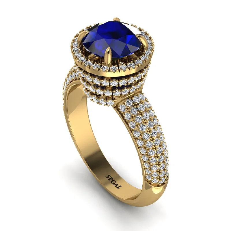 Unique Personalized Wedding Bands For Couples-Sapphire Cluster Halo Engagement Ring - Katie No. 13