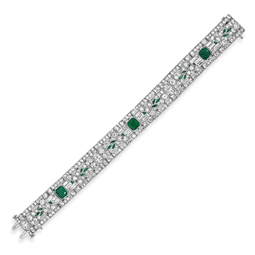 Bracelets With Vintage Designs-Emerald & Diamond Estate Bracelet