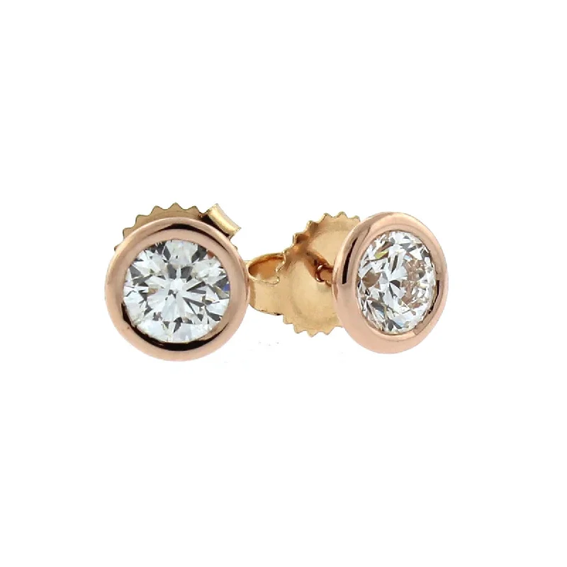 Silver Earrings For Formal Events-18K Rose Gold Diamond Bezel-Set Stud Earrings