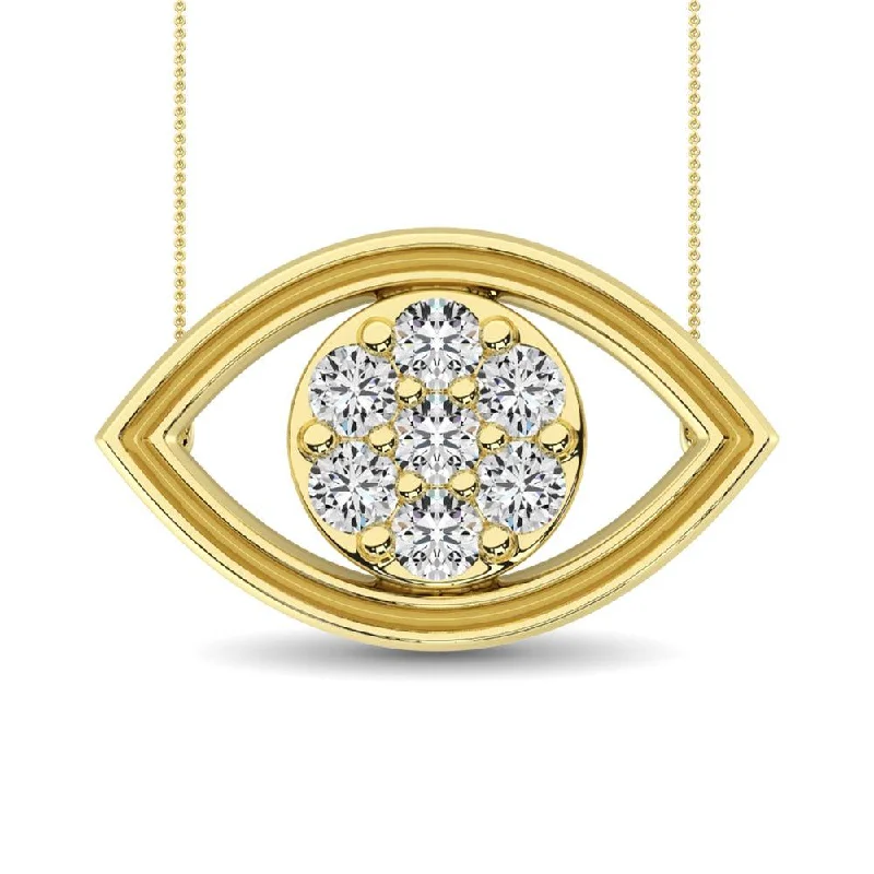 Custom Crystal Pendant Necklaces For Unique Designs-Diamond 1/8 ct tw round and Baguette Eye Necklace  in 10K Yellow Gold