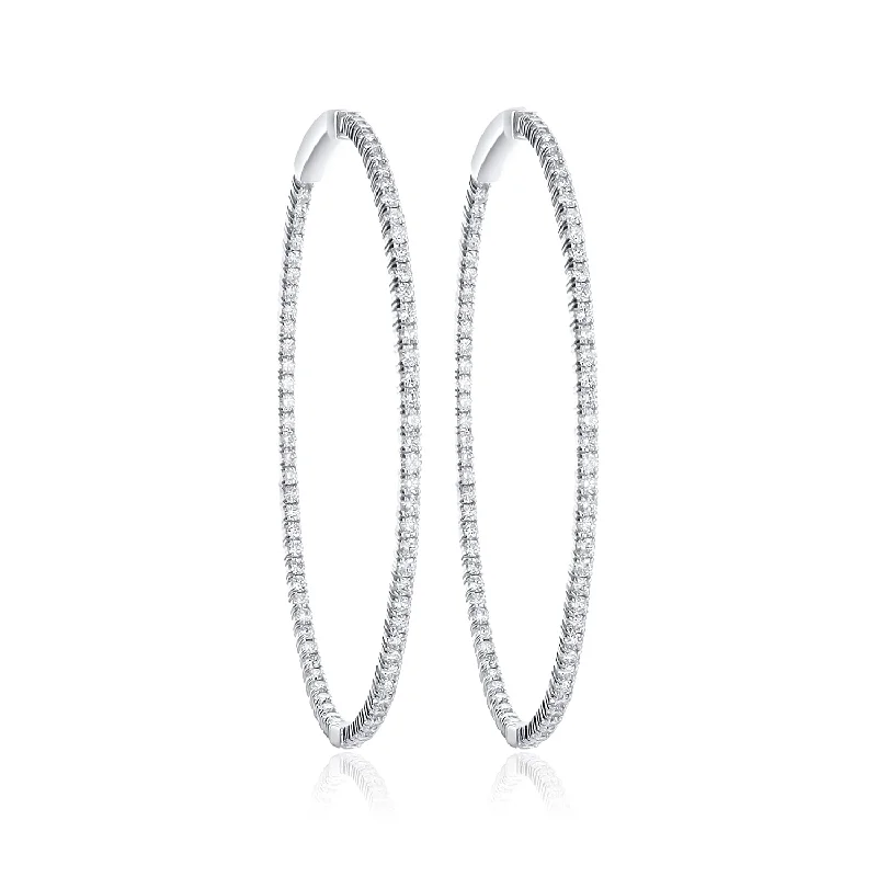 Custom Earrings For Wedding Jewelry-3.32 Cttw Round Diamond Inside out Hoops set in 14k White Gold