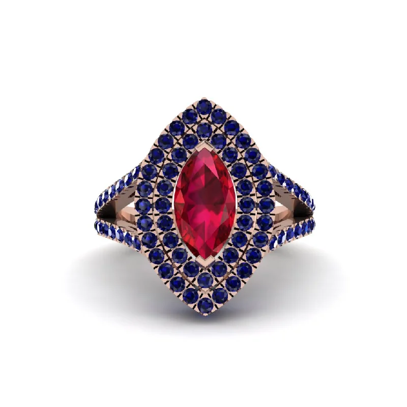 Classic Gold Cocktail Rings For Bold Glam-Marquise Ruby Double Halo Engagement Ring - Avah No. 71