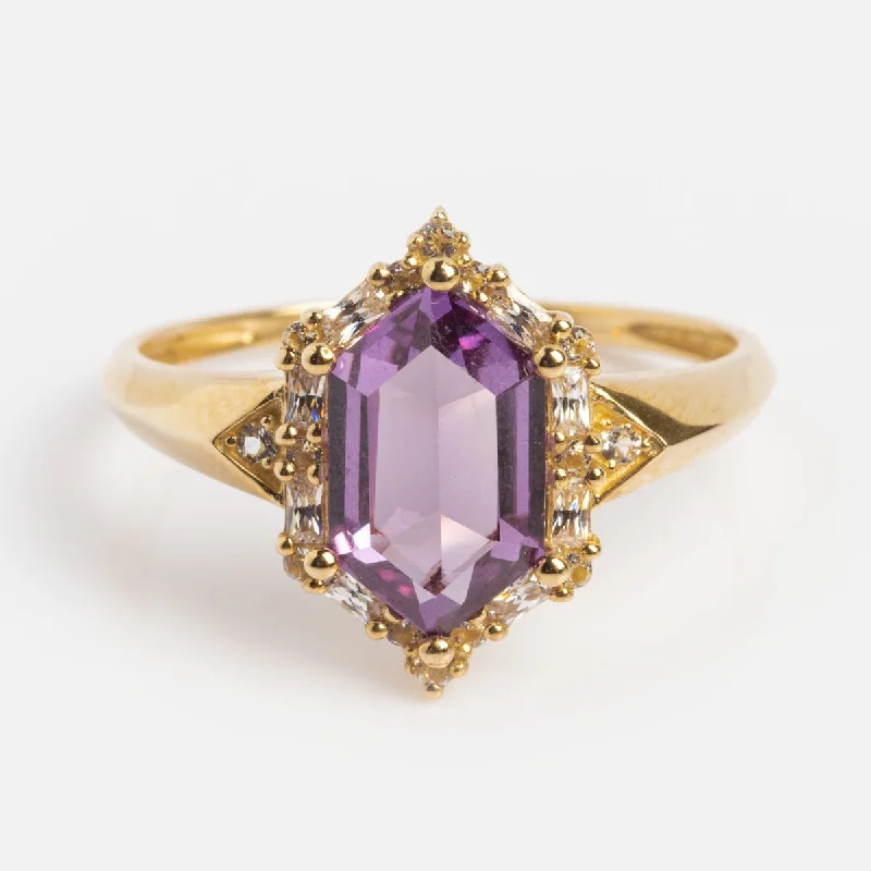 Classic Rose Gold Wedding Rings For Brides-Solid Gold 2024 June Capsule Vintage Inspired Alexandrite Statement Ring