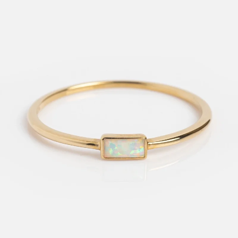 Trendy Stackable Rings For Fashion Forward-Solid Gold Delicate Opal Ring