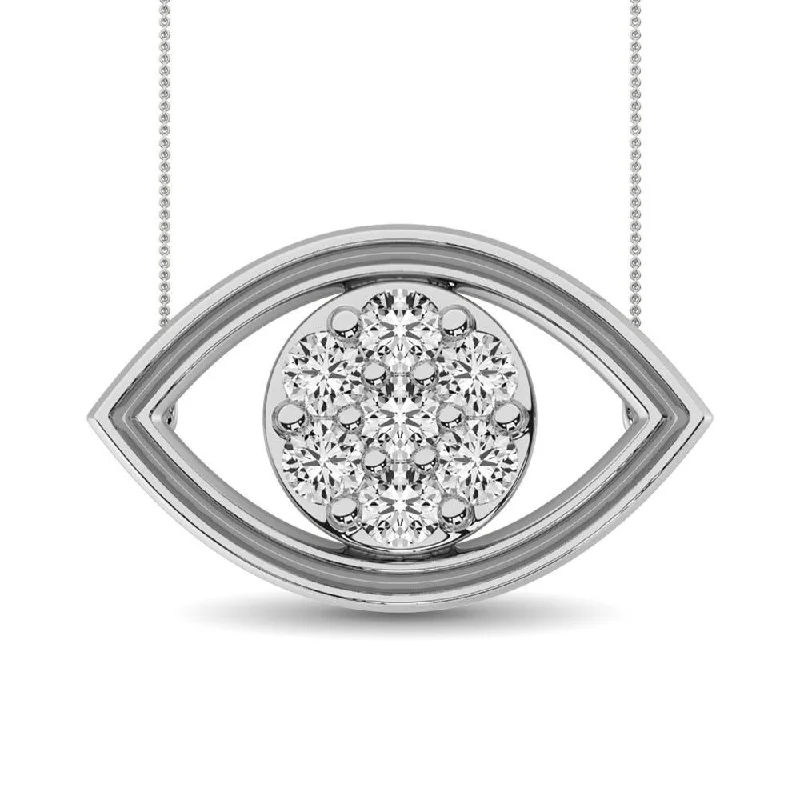 Colorful Gemstone Pendant Necklaces For Fashion Forward-Diamond 1/8 ct tw round and Baguette Eye Necklace  in 10K White Gold