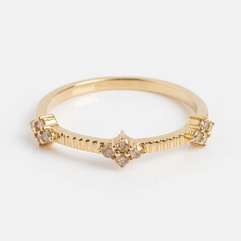 Crystal Cocktail Rings For Elegant Fashion-Solid Gold Salt and Pepper Diamond Ribbed Ring