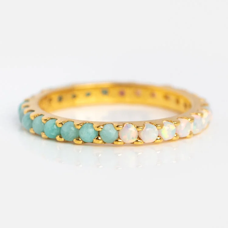 Personalized Wedding Bands For Special Occasions-Indecisive Opal and Amazonite Eternity Band