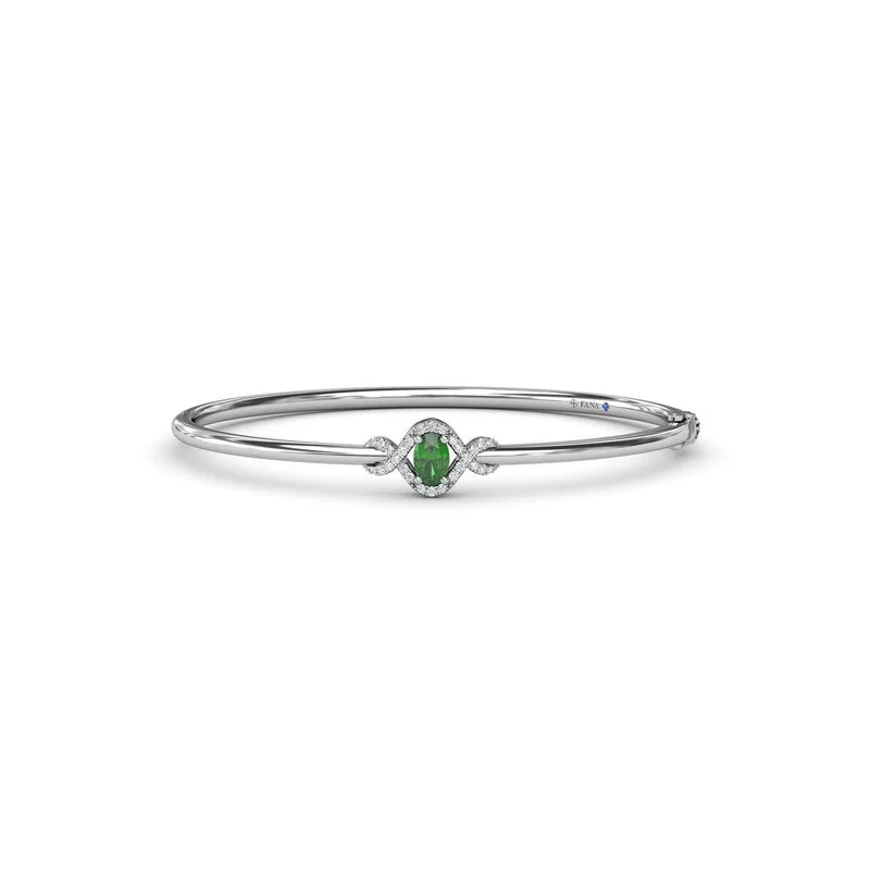 Bangles With Gemstones-Love Knot Emerald and Diamond Bangle Bracelet BB1885E