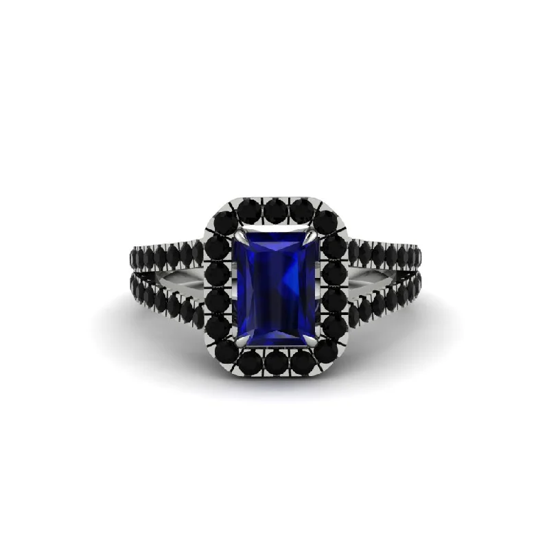 Unique Gold Engagement Rings For Brides-Radiant Cut Sapphire Halo Split Shank Engagement Ring - Lainey No. 45