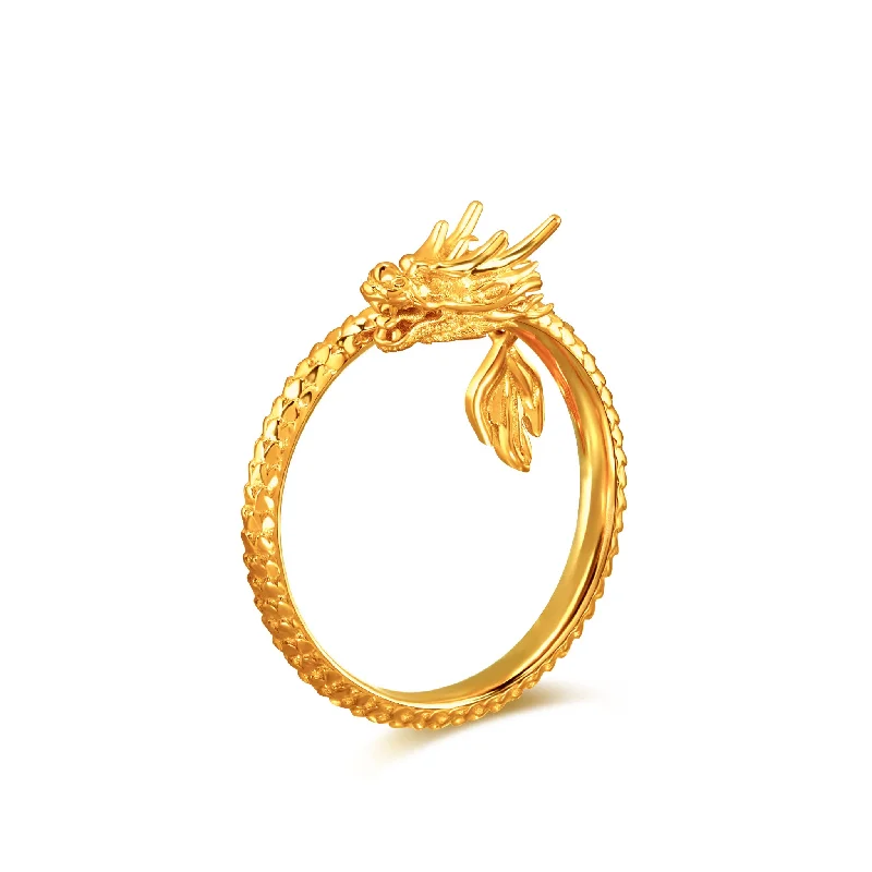 Trendy Men’s Rings For Fashion Enthusiasts-916 Gold Dragon Embrace Ring