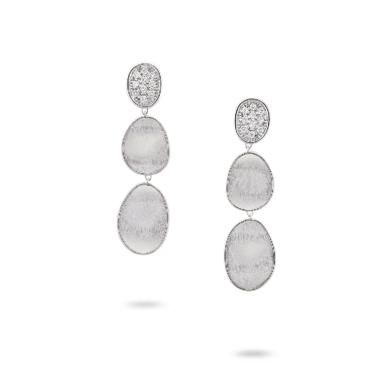 Fashion Gold Earrings For Stylish Women-18K White Gold and Diamond Small Triple Drop Earrings