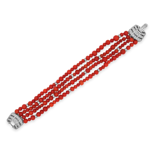 Bracelets For Casual Outfits-Coral & Diamond Bracelet