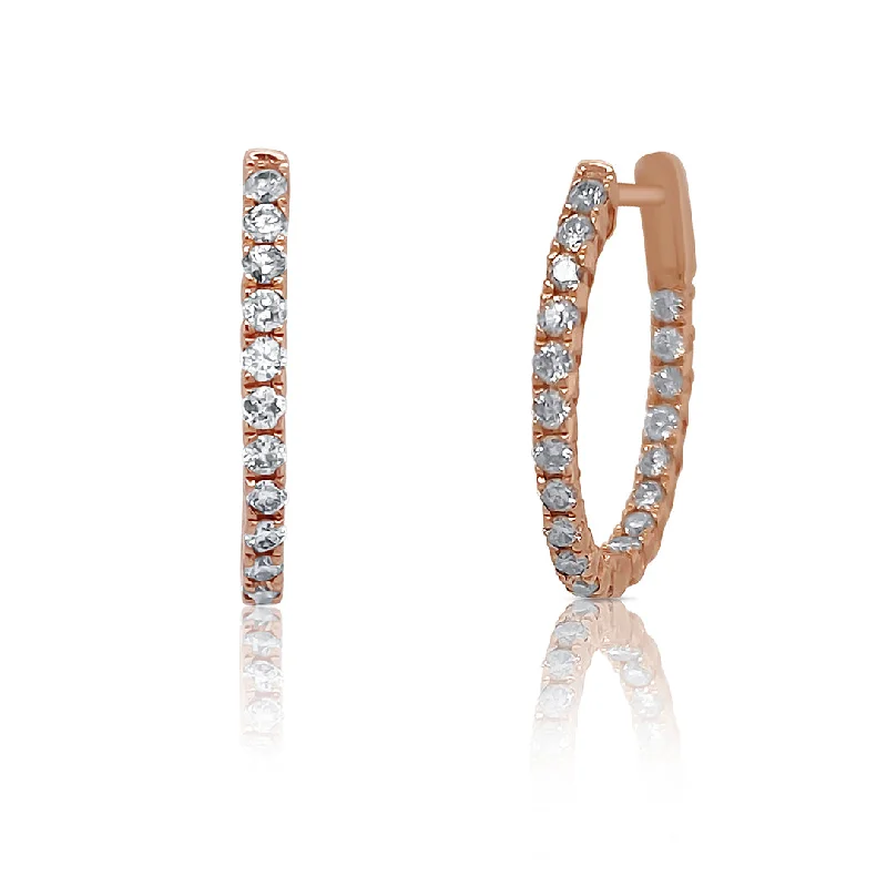 Gold Dangle Earrings For Party Wear-0.91 Cttw Round Diamond 14K Rose Gold Inside-Out Hoop Earrings