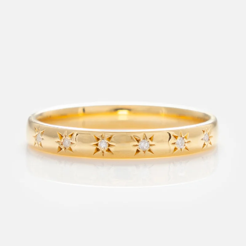 Classic Gold Rings For Timeless Style-Simple Star Set Diamond Band