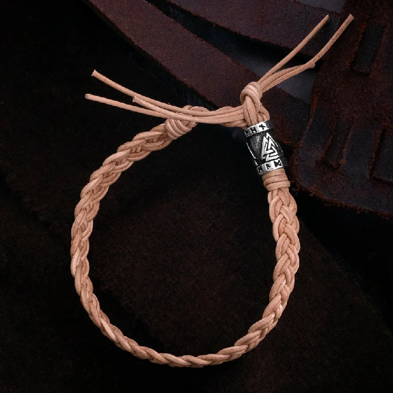 Bracelets For Kids-Leather Bracelet, Silver Valknut